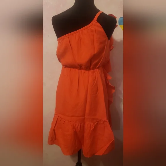 Club Monaco One Shoulder Coral Dress - Picture 3 of 4